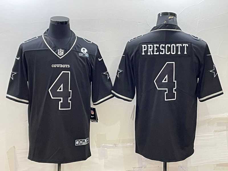 Mens Dallas Cowboys #4 Dak Prescott Black With 1960 Patch Limited Stitched Football Jersey